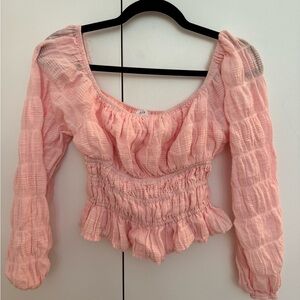 Smocked Long Sleeve Blouse